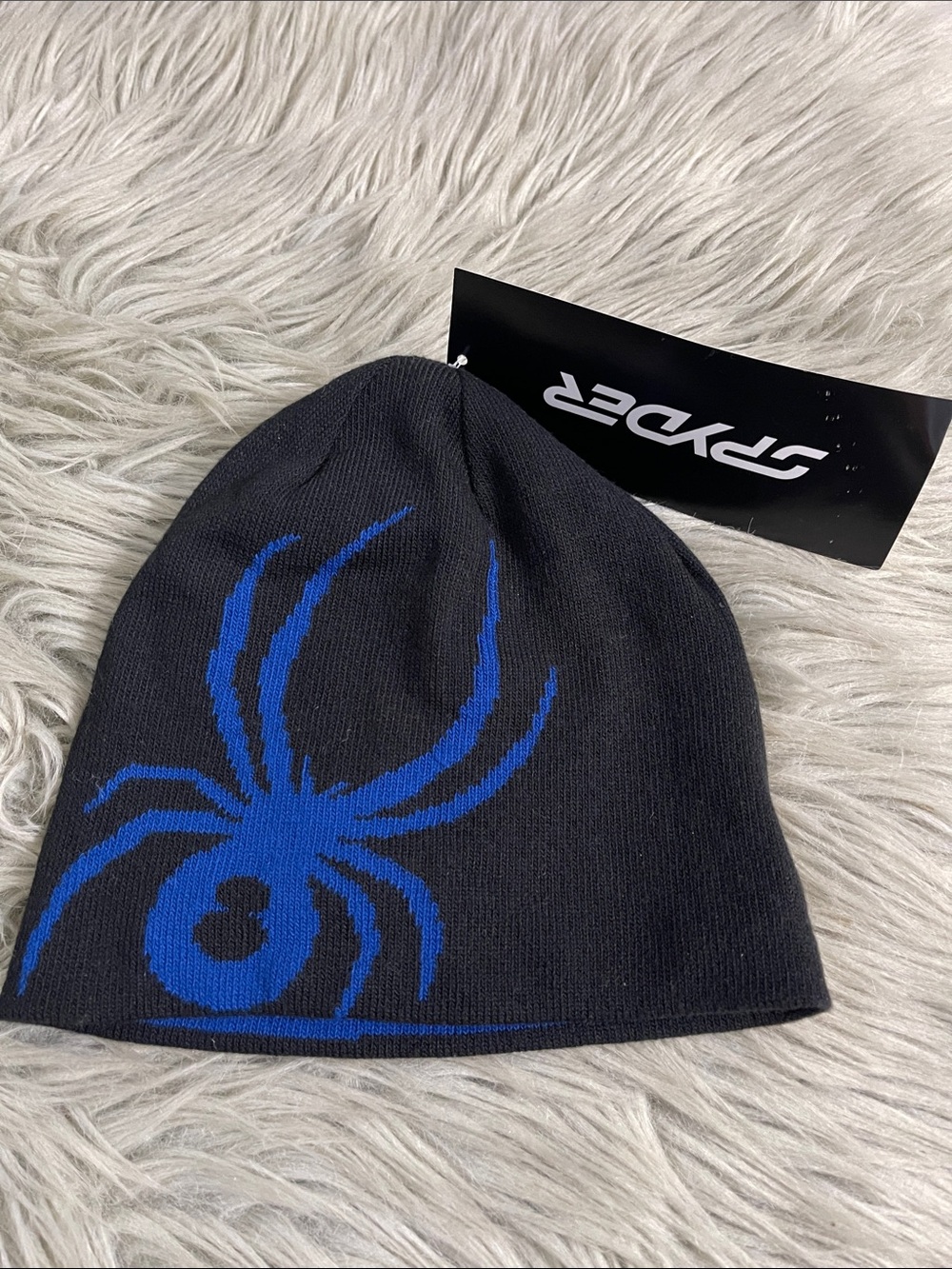 Spyder Black Beanie with Blue Spider Logo